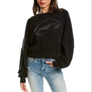 Wildfox Salt Spray Lips Women's Black Open Back, Crop, Oversize Sweatshirt.